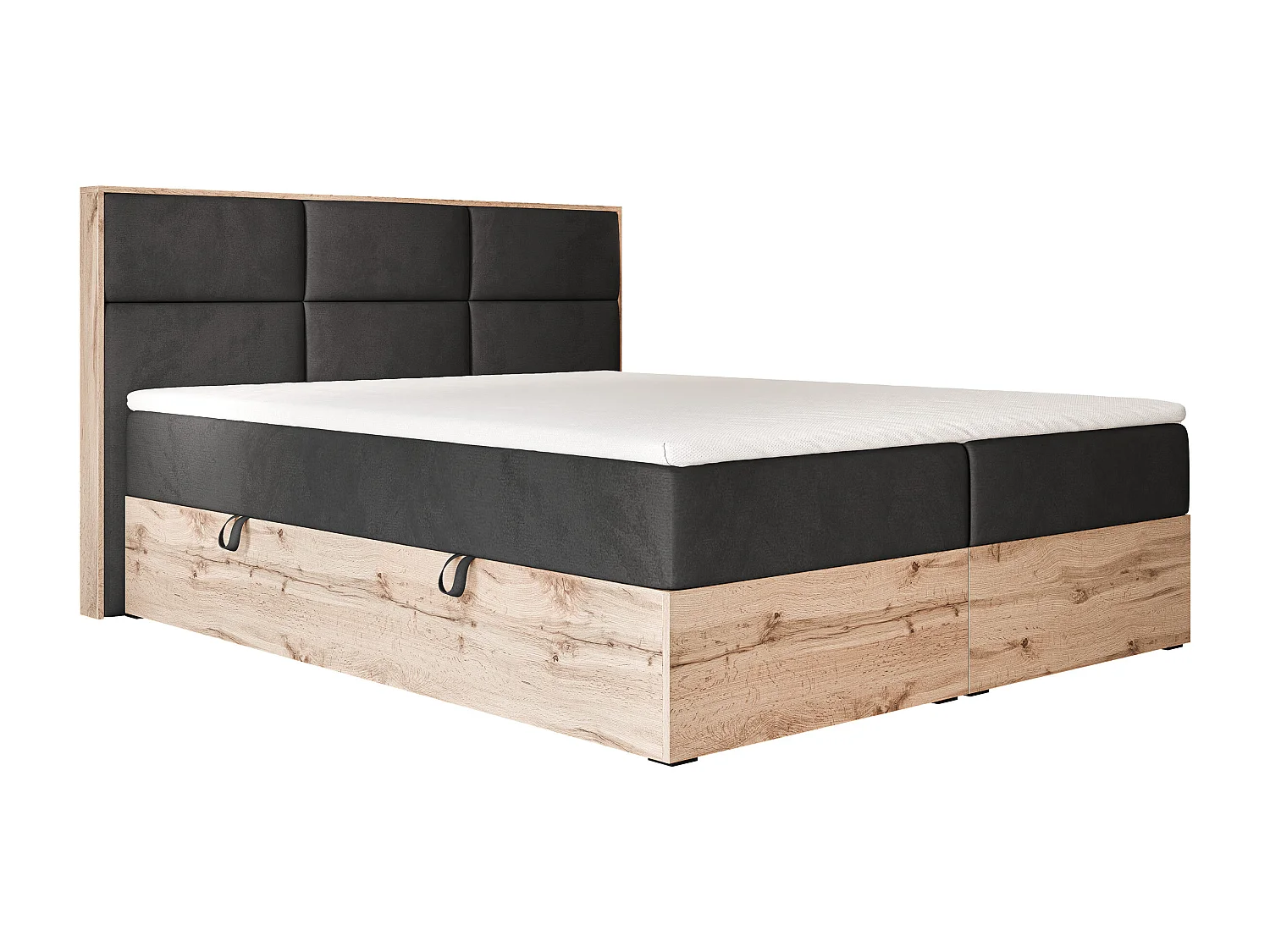 Lit continental rembourré avec surmatelas, noir - 160x200 - LAVIO