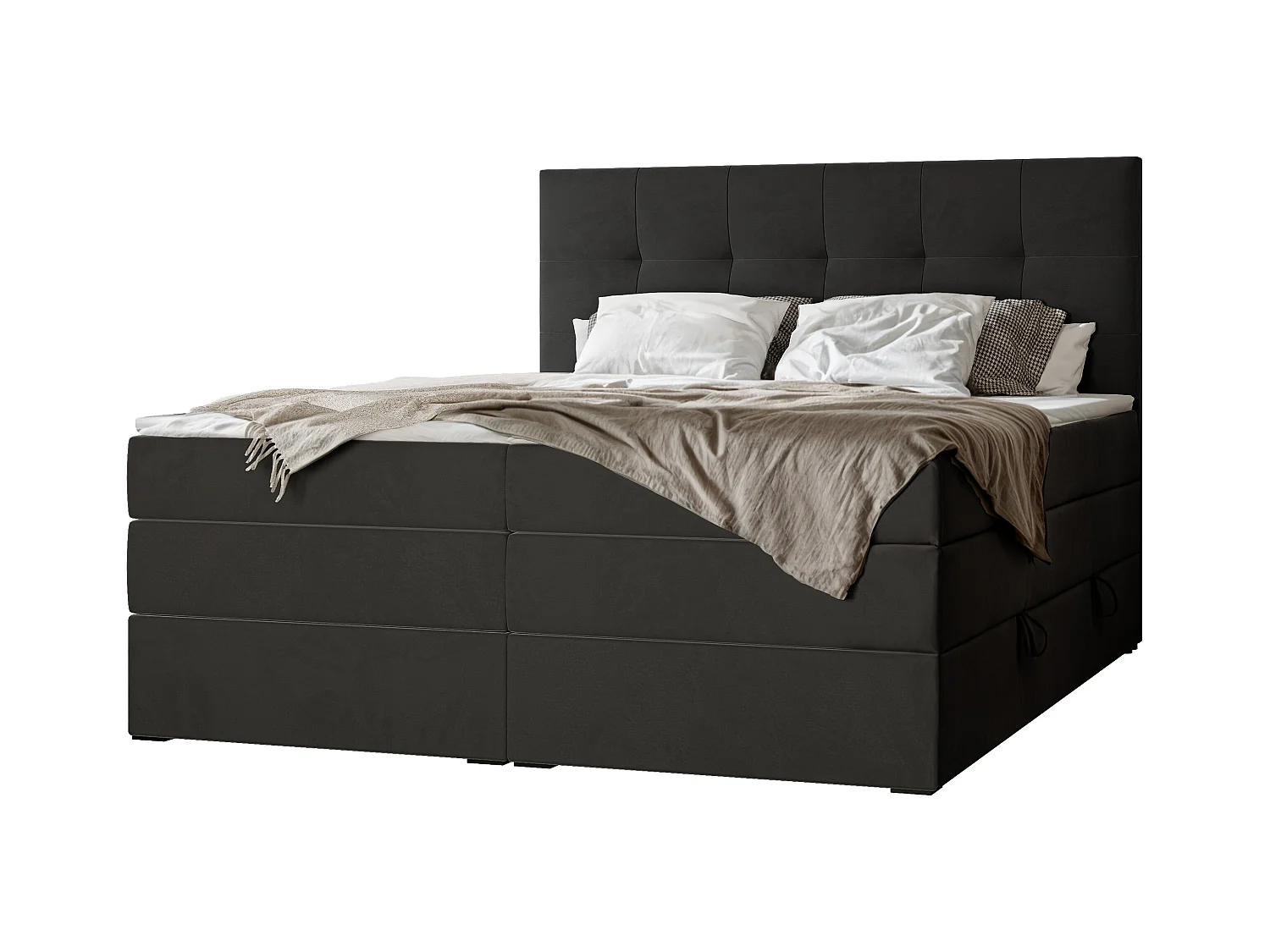 Lit continental rembourré avec surmatelas, noir - 140x200 - AZARIO