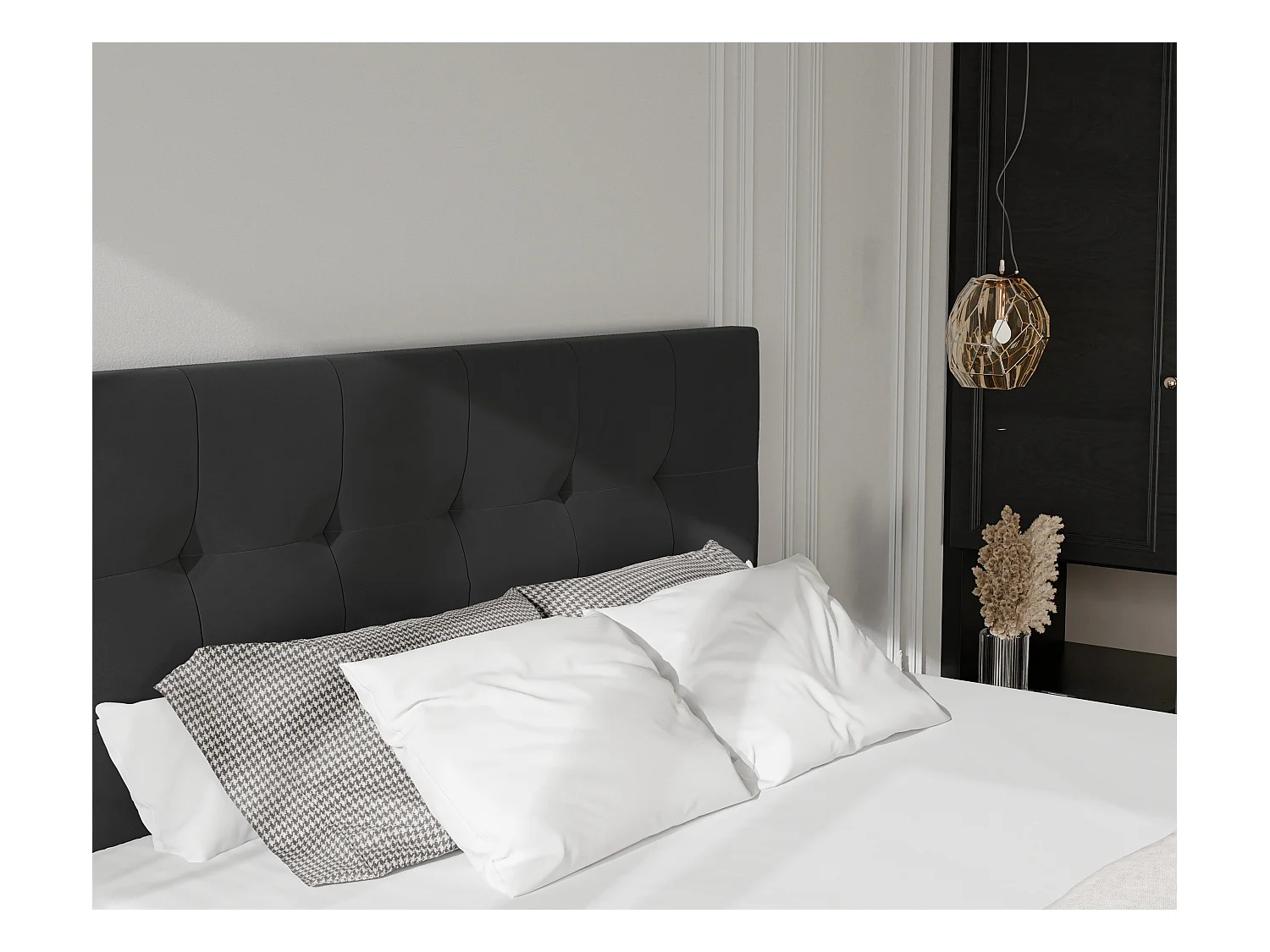 Lit continental rembourré avec surmatelas, noir - 140x200 - AZARIO