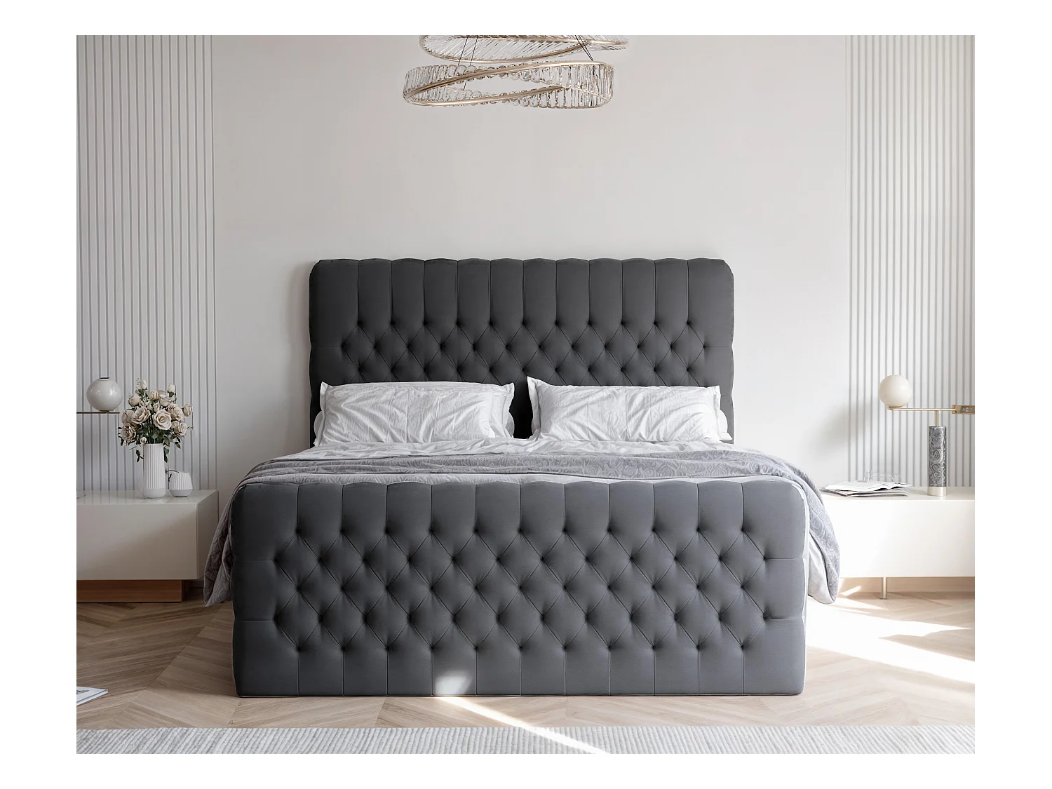 Lit continental rembourré avec matelas, gris anthracite - 160x200