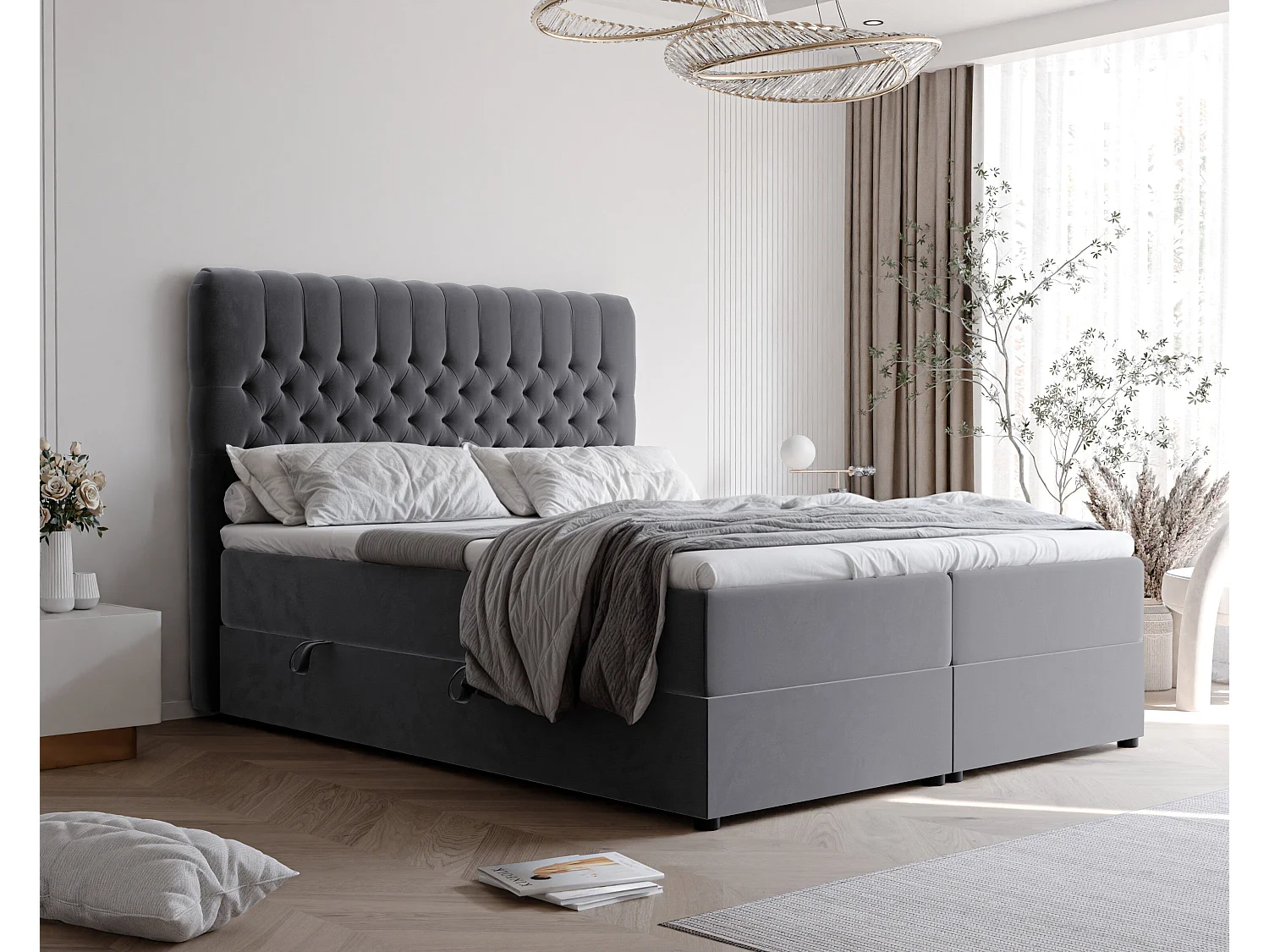 Lit continental rembourré avec matelas, gris anthracite - 180x200