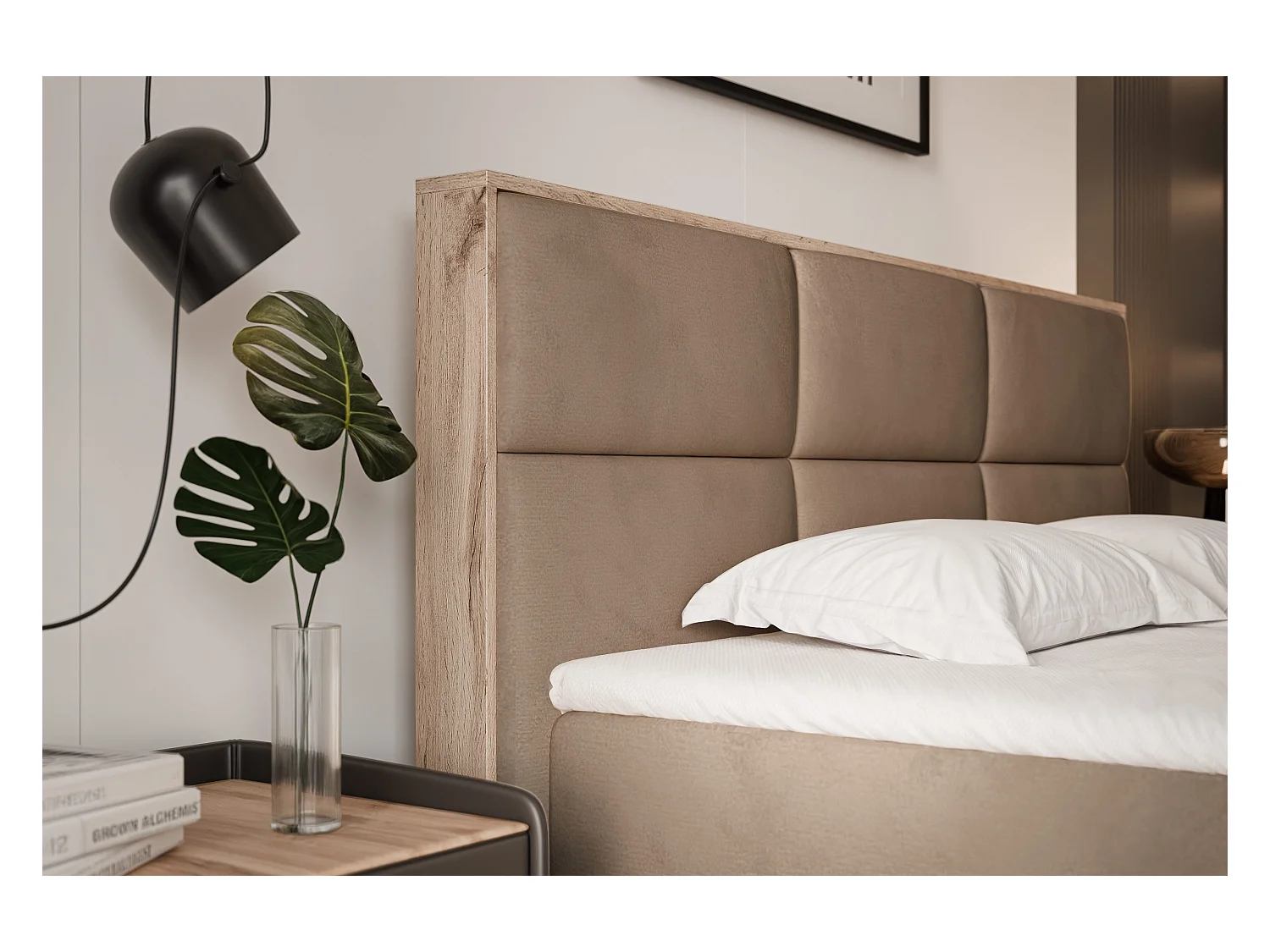 Lit continental rembourré avec surmatelas, marron - 200x200 - LAVIO