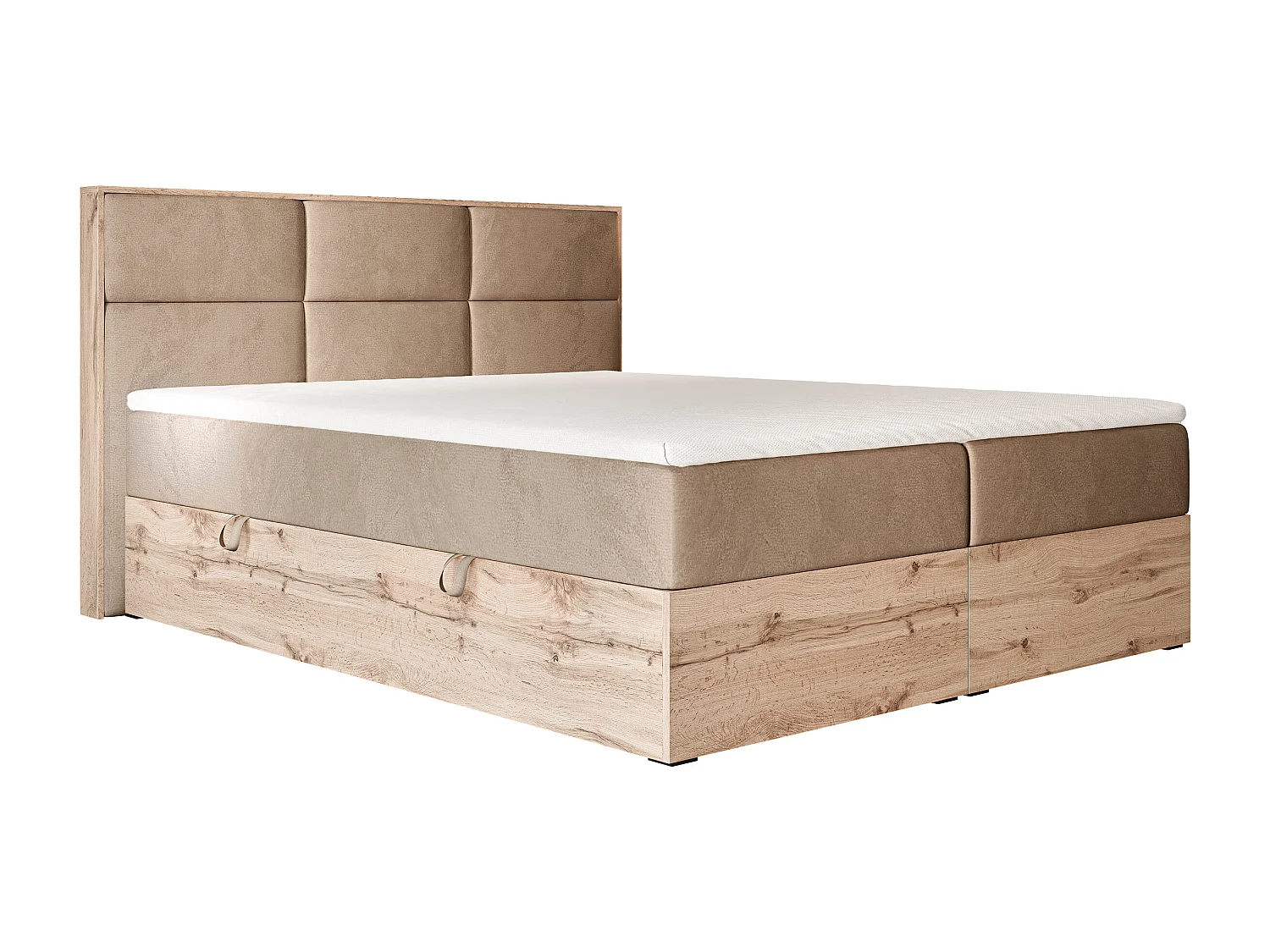 Lit continental rembourré avec surmatelas, marron - 200x200 - LAVIO