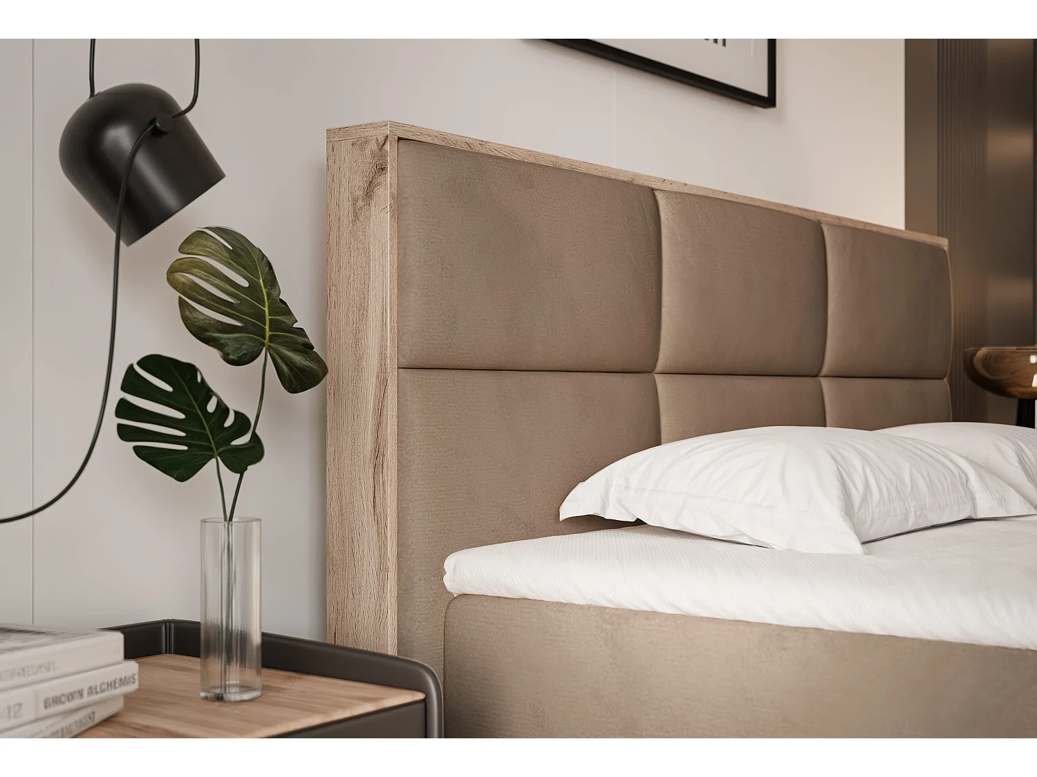 Lit continental rembourré avec surmatelas, marron - 200x200 - LAVIO