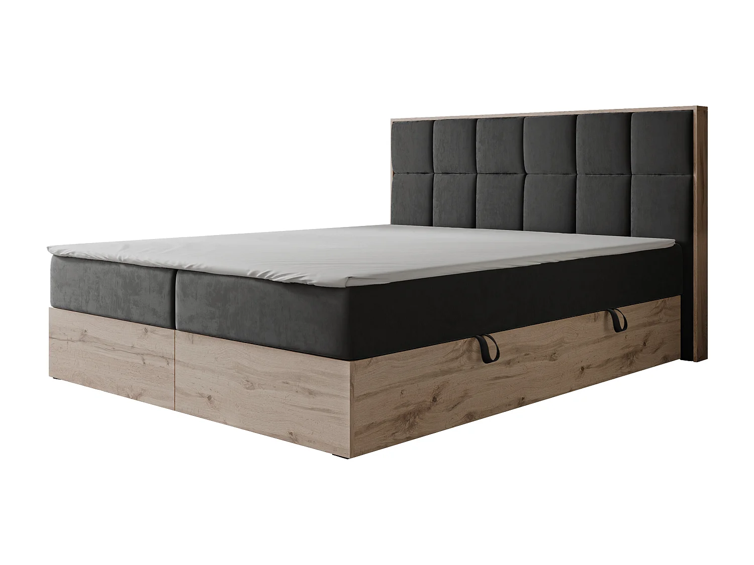 Lit continental rembourré avec surmatelas, gris anthracite - 120x200 - LAVIO II