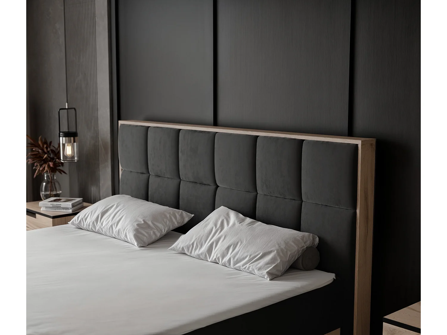 Lit continental rembourré avec surmatelas, gris anthracite - 120x200 - LAVIO II