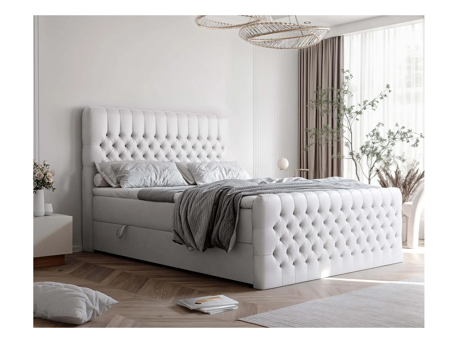 Lit continental rembourré avec matelas, blanc  - 160x200