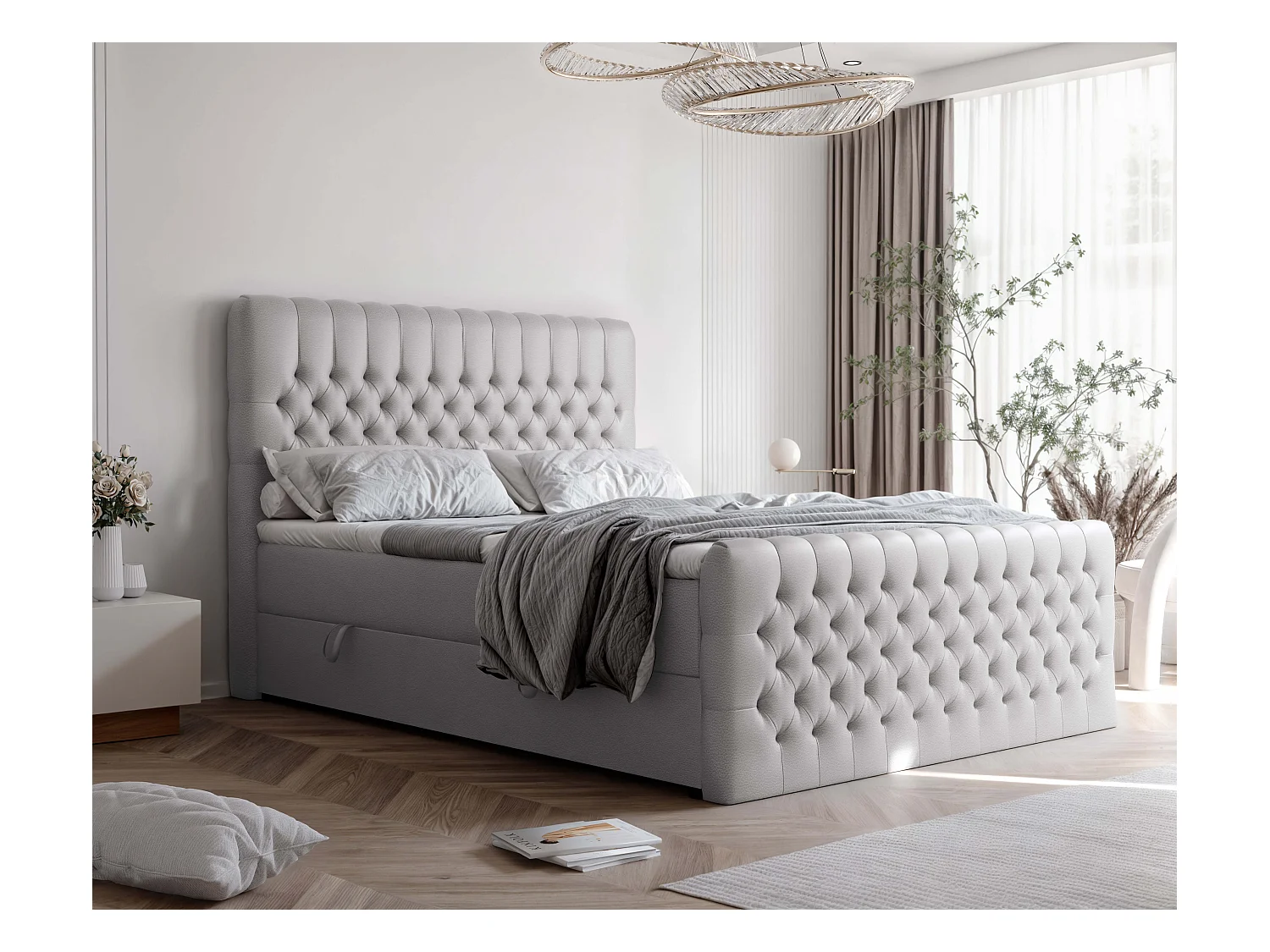 Lit continental rembourré avec matelas, gris  - 180x200