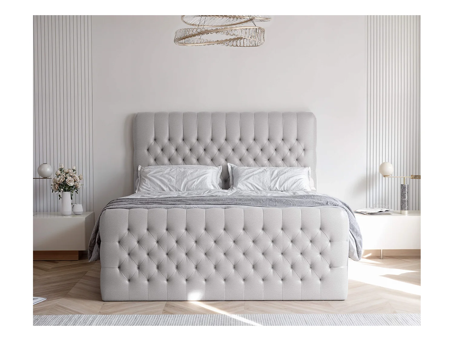 Lit continental rembourré avec matelas, gris  - 180x200