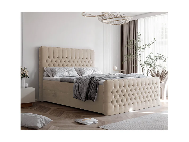 Lit continental rembourré avec matelas, crème - 180x200