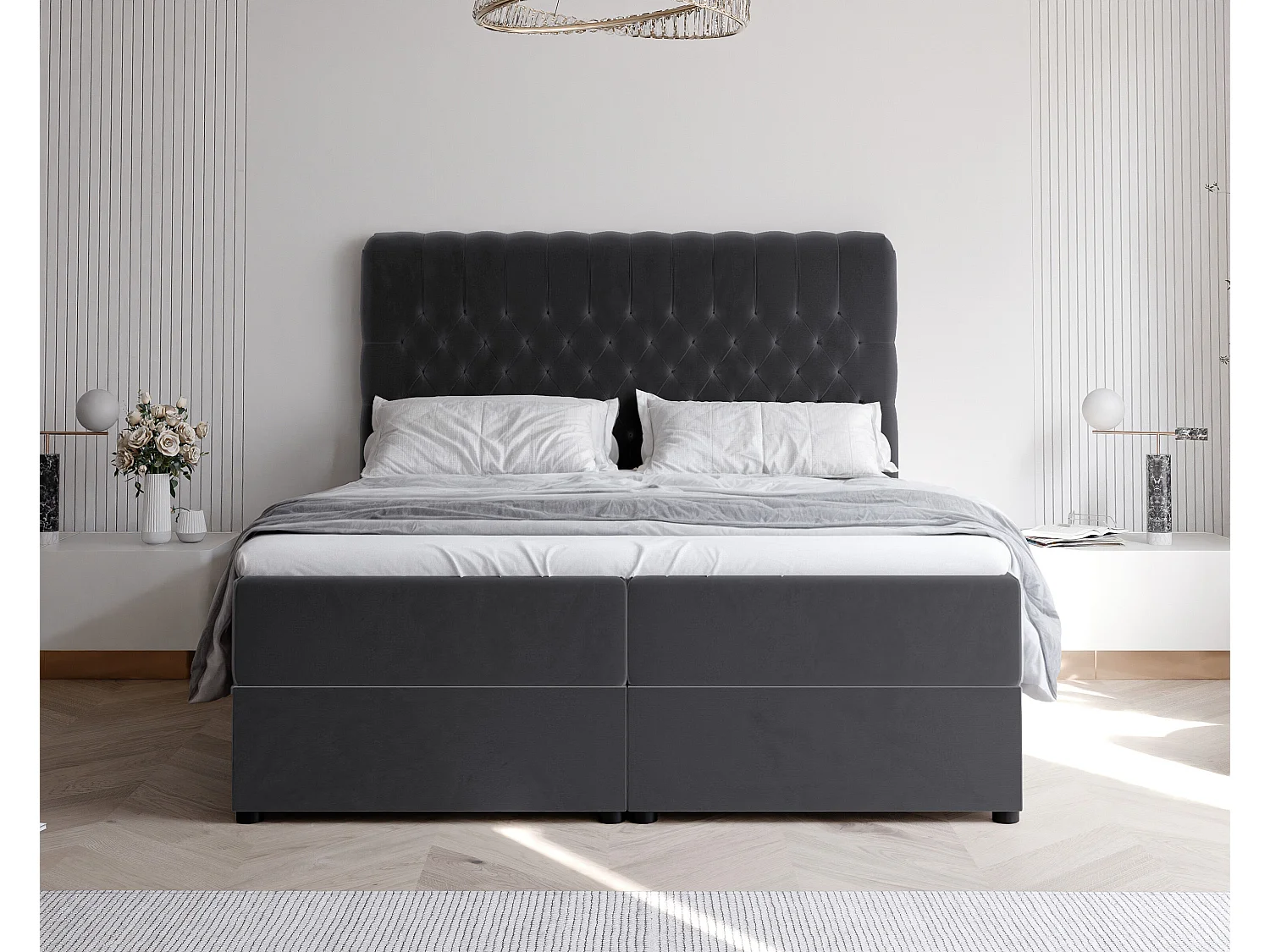 Lit continental rembourré avec matelas, gris anthracite - 160x200