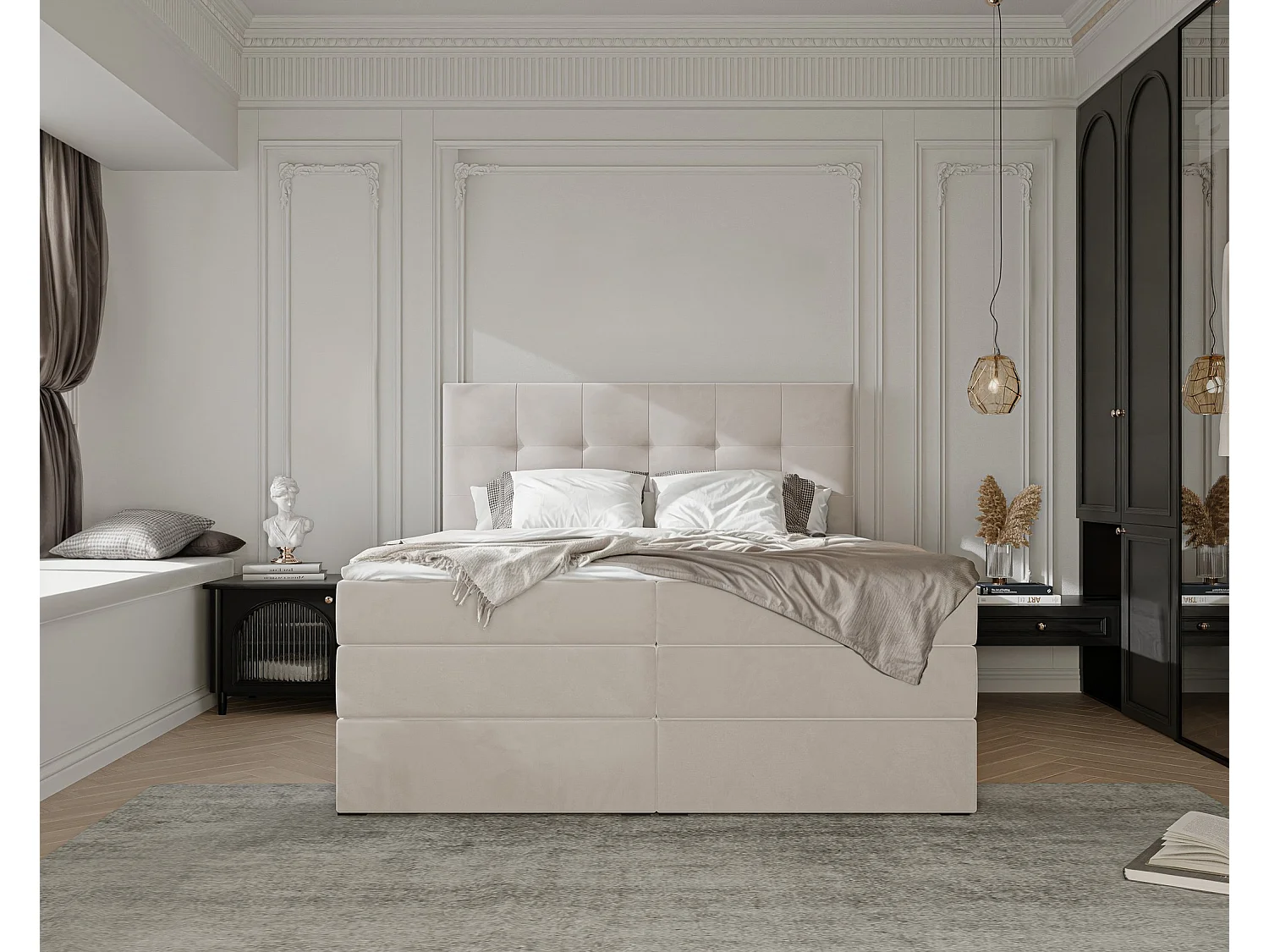 Lit continental rembourré avec surmatelas, beige - 200x200 - AZARIO