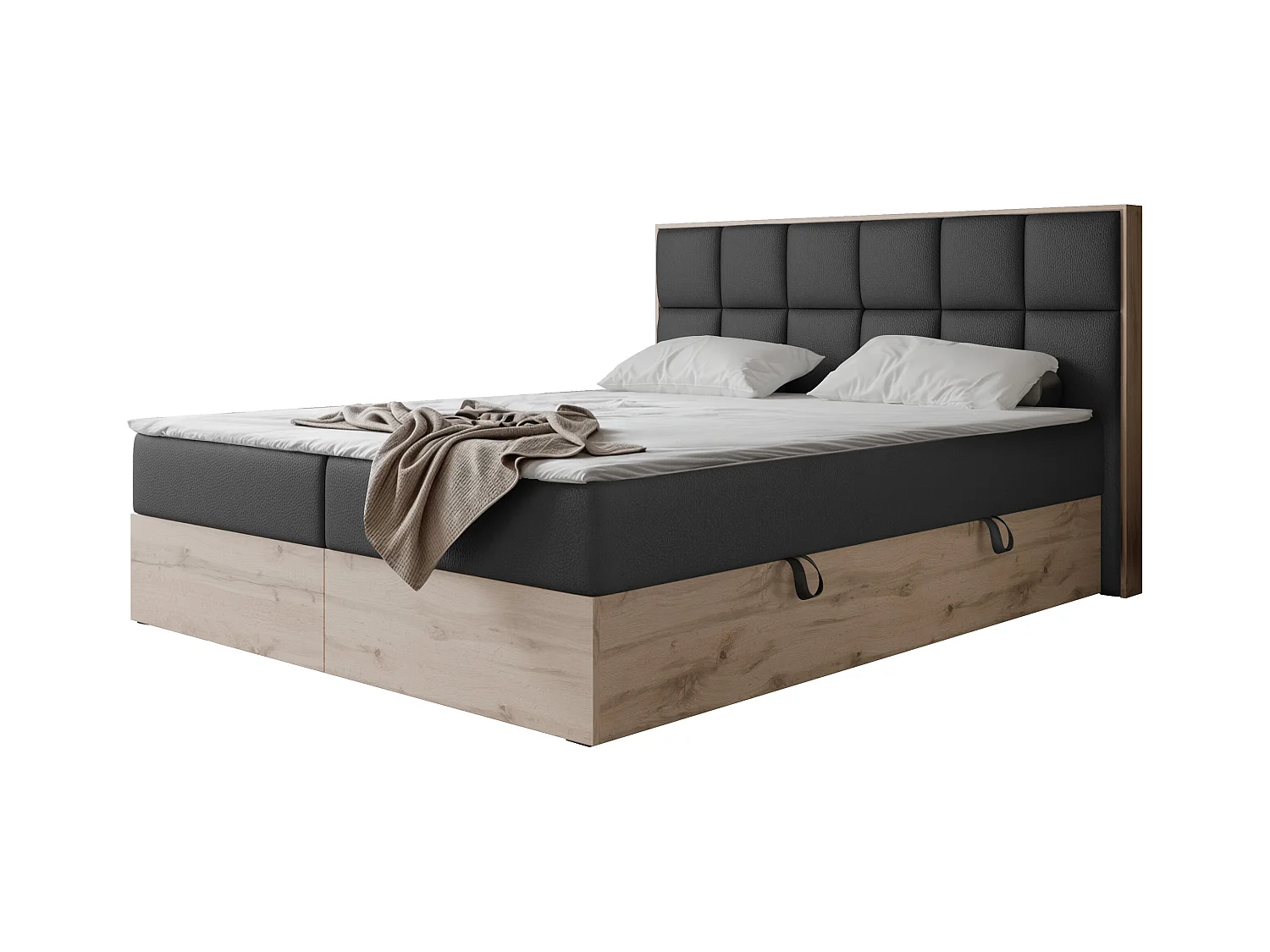 Lit continental rembourré avec surmatelas, noir  - 140x200 - LAVIO II