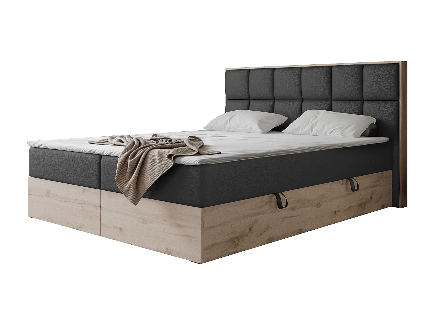 Lit continental rembourré avec surmatelas, noir  - 140x200 - LAVIO II
