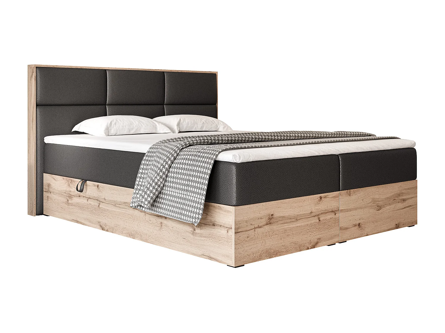 Lit continental rembourré avec surmatelas, noir  - 180x200 - LAVIO