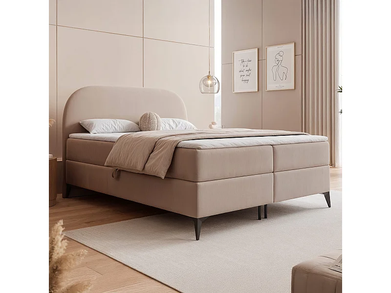 Lit continental rembourré sur pieds avec surmatelas, beige - 160x200 - NOELIA
