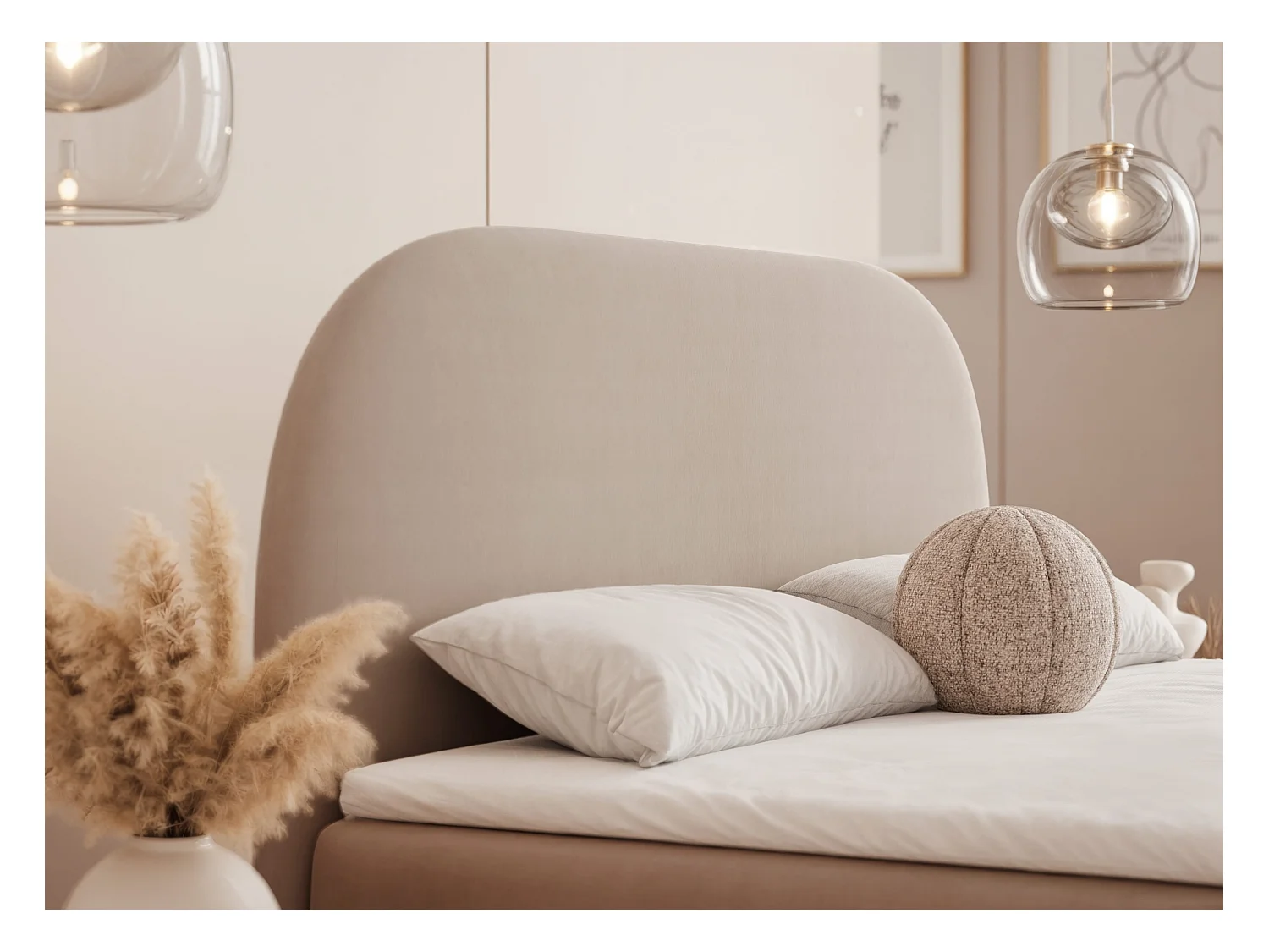 Lit continental rembourré sur pieds avec surmatelas, beige - 160x200 - NOELIA