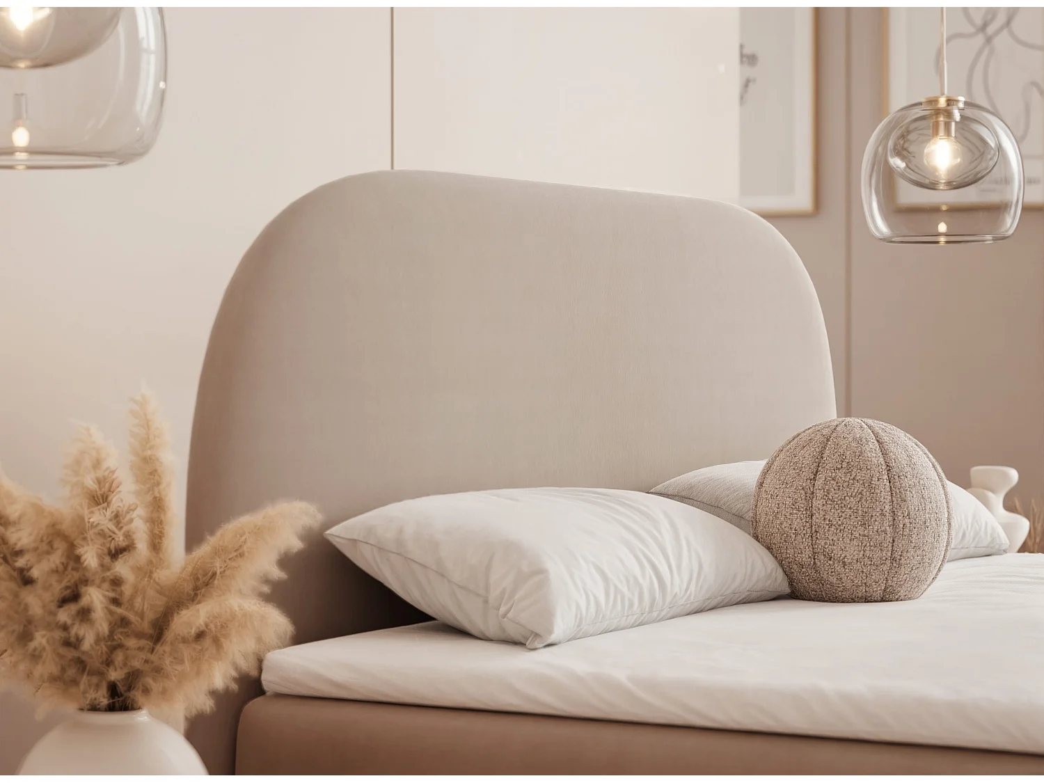 Lit continental rembourré sur pieds avec surmatelas, beige - 160x200 - NOELIA