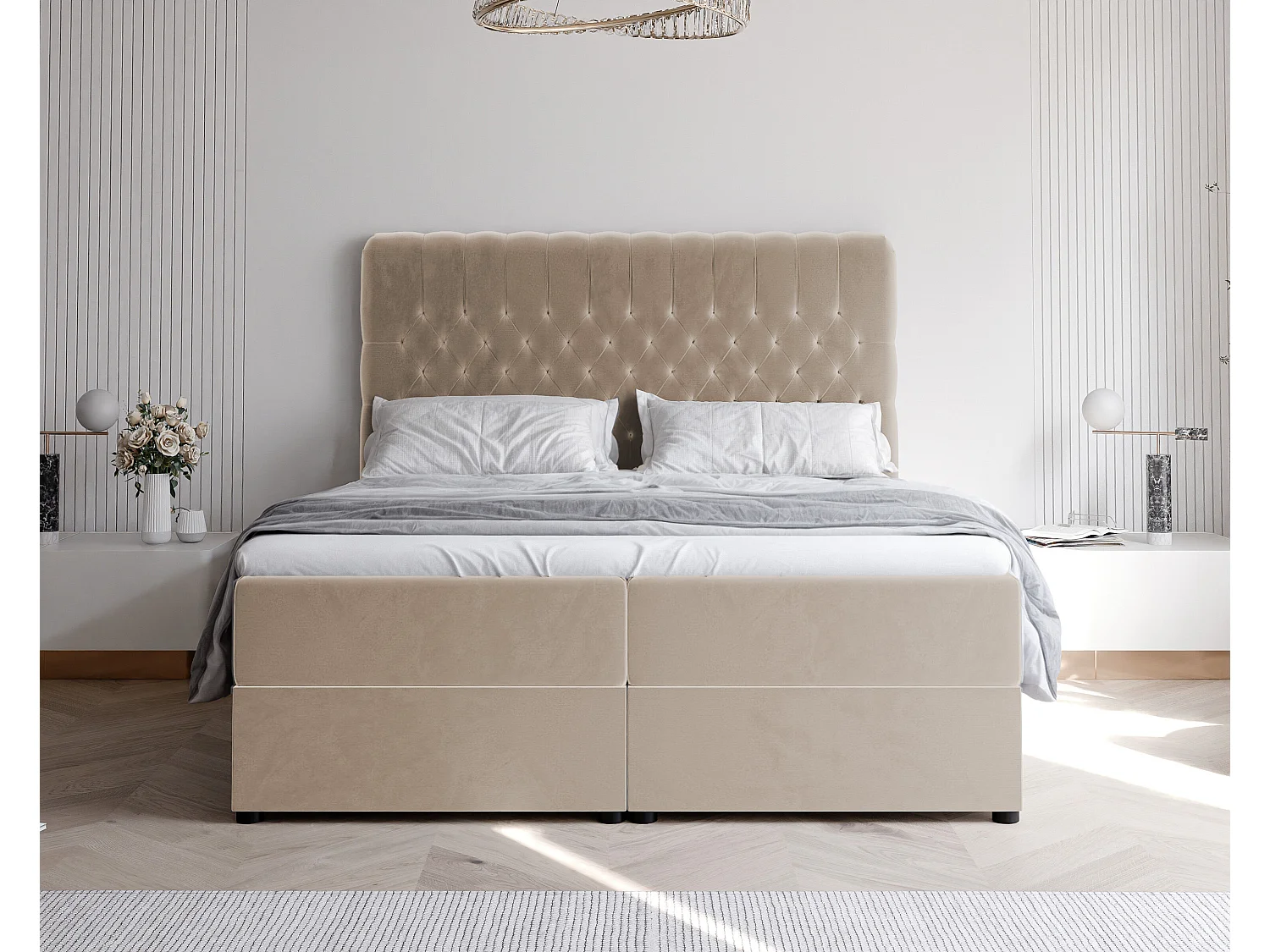 Lit continental rembourré avec matelas, crème - 180x200