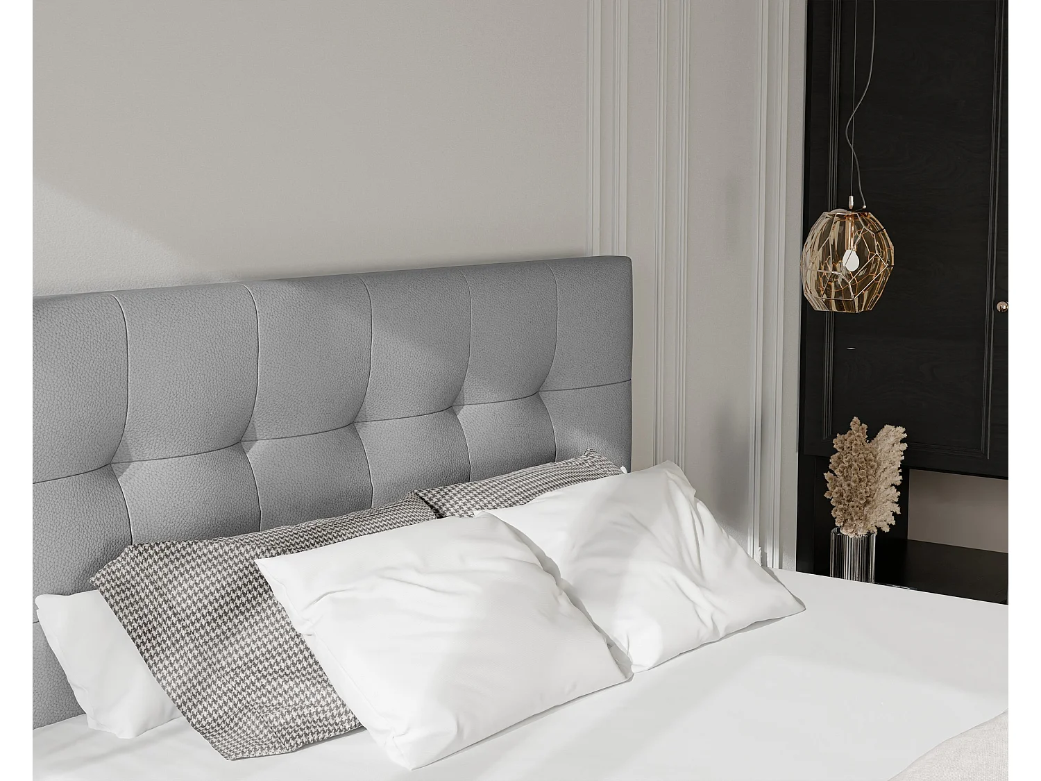 Lit continental rembourré avec surmatelas, gris  - 160x200 - AZARIO