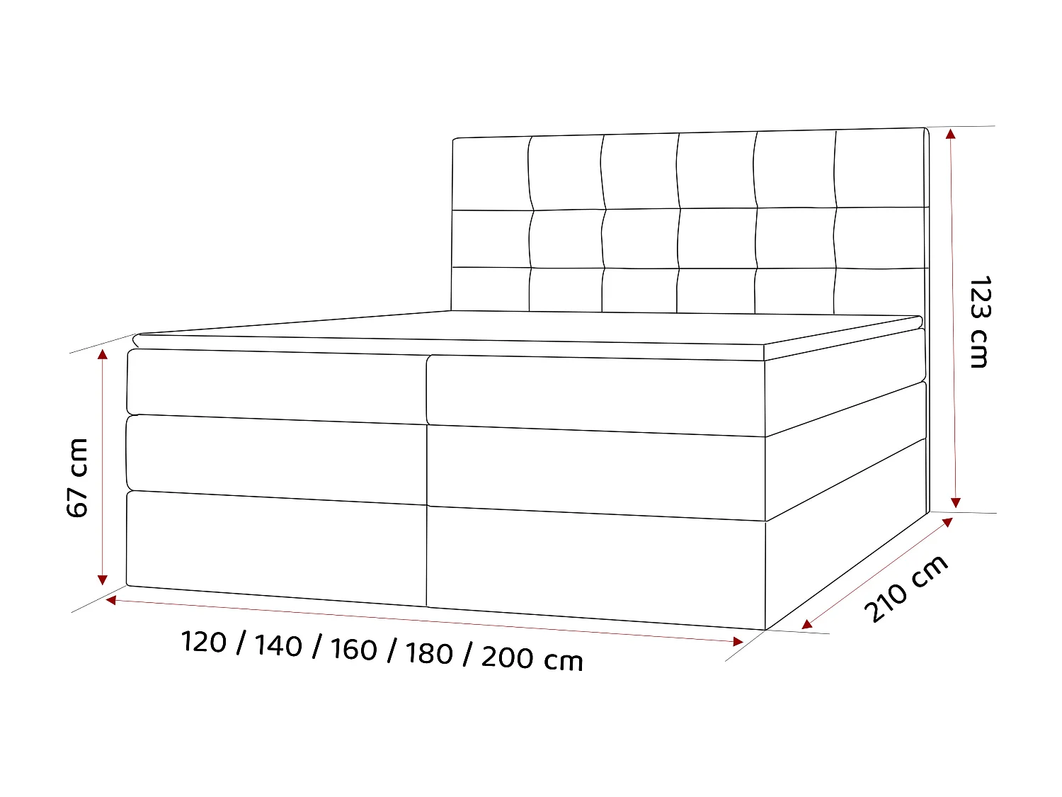 Lit continental rembourré avec surmatelas, gris  - 160x200 - AZARIO