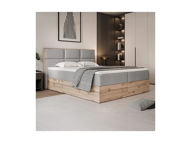 Lit continental rembourré avec surmatelas, gris - 200x200 - LAVIO