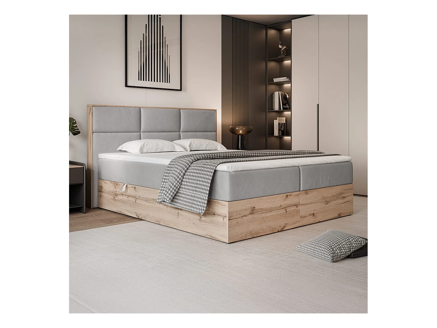 Lit continental rembourré avec surmatelas, gris - 200x200 - LAVIO