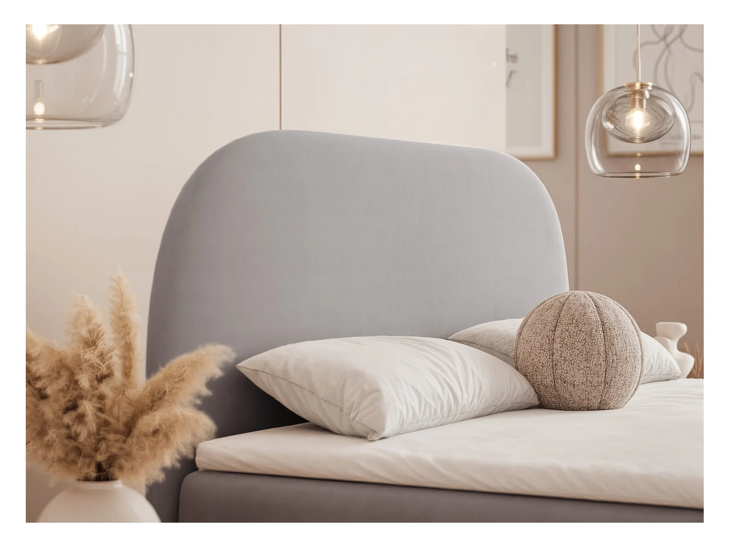 Lit continental rembourré sur pieds avec surmatelas, gris - 180x200 - NOELIA