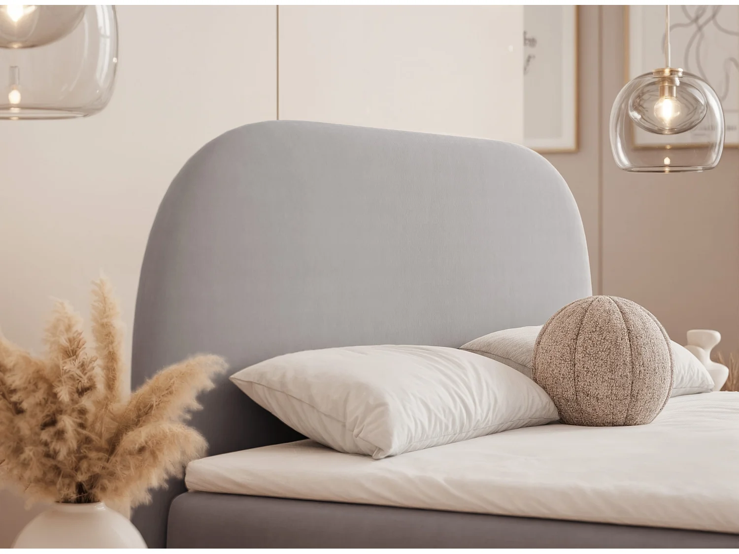 Lit continental rembourré sur pieds avec surmatelas, gris - 180x200 - NOELIA