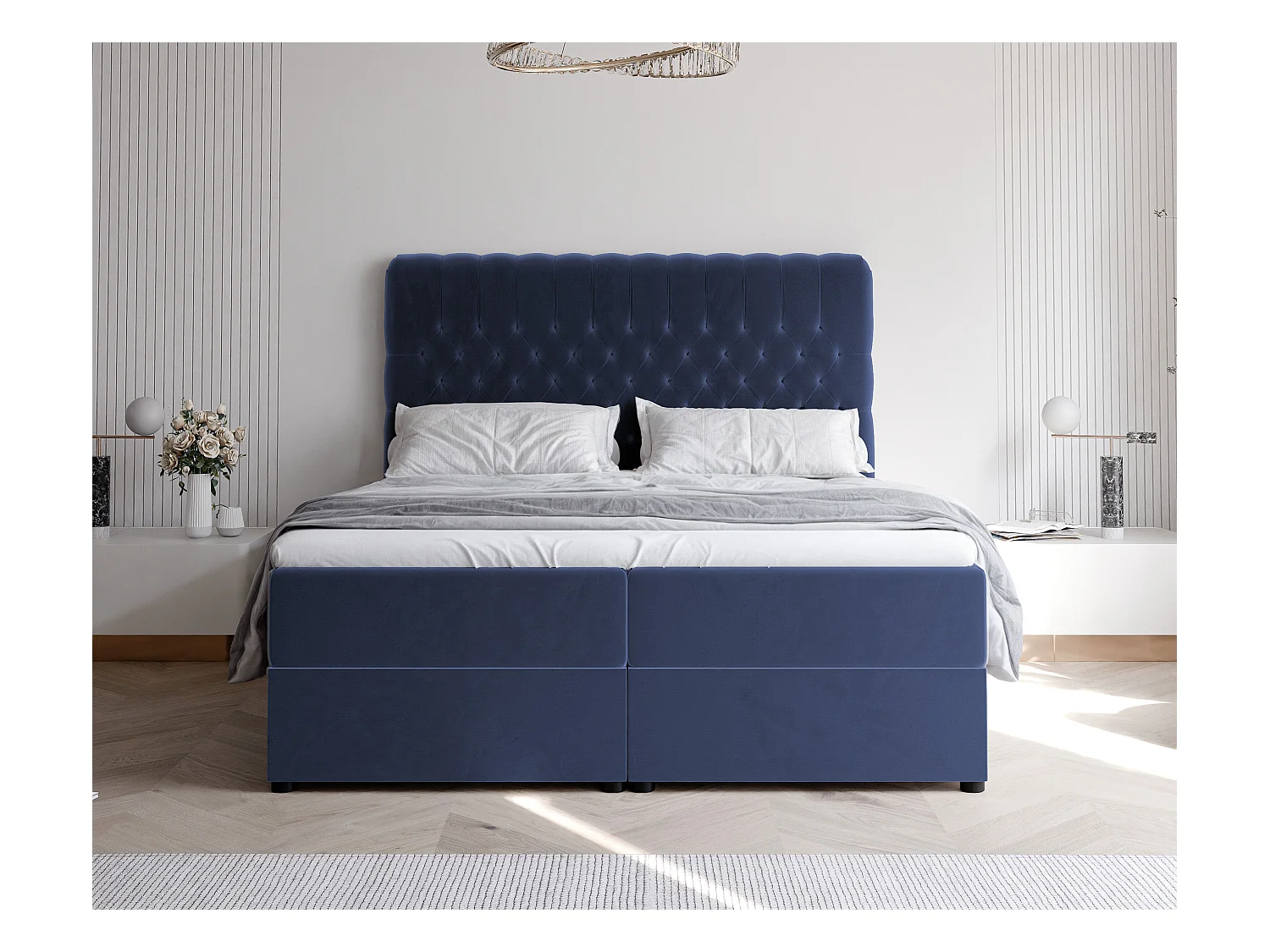 Lit continental rembourré avec matelas, bleu - 180x200