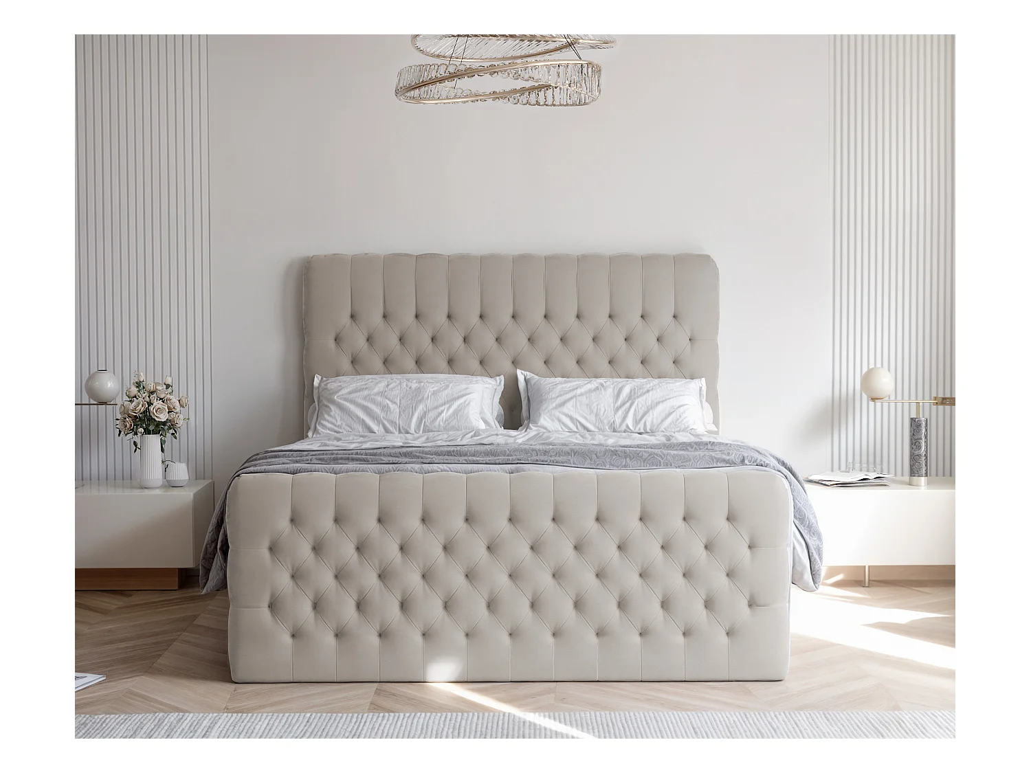 Lit continental rembourré avec matelas, beige - 140x200