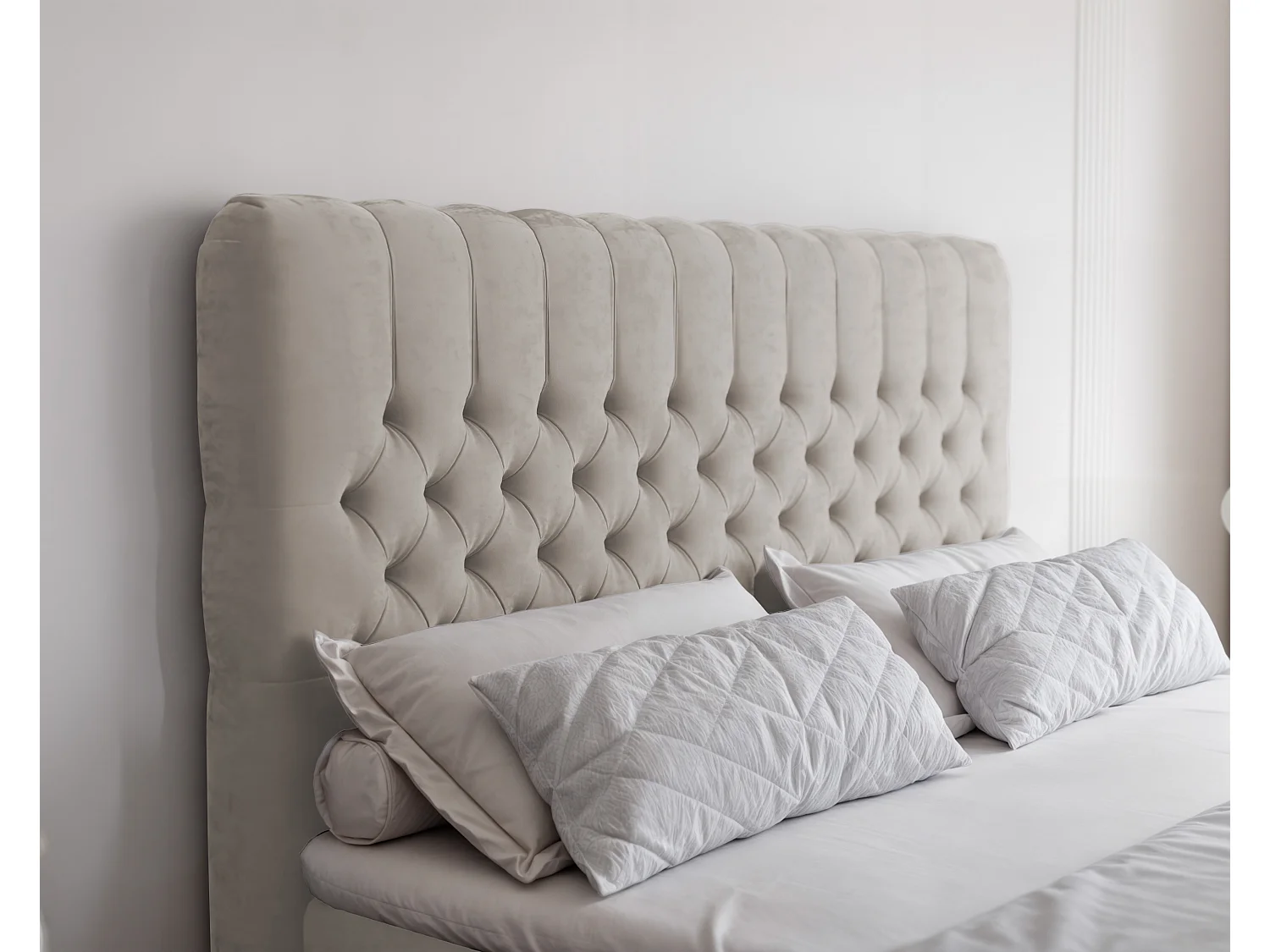 Lit continental rembourré avec matelas, beige - 140x200