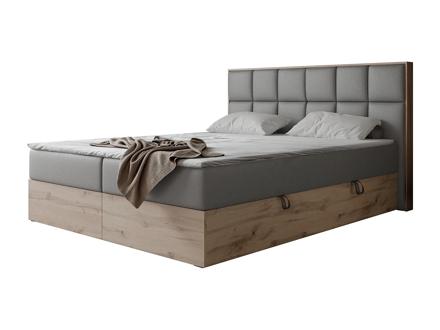 Lit continental rembourré avec surmatelas, gris  - 160x200 - LAVIO II