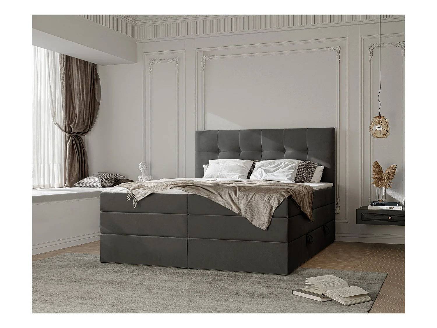 Lit continental rembourré avec surmatelas, gris anthracite - 180x200 - AZARIO