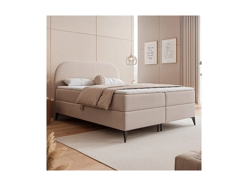 Lit continental rembourré sur pieds avec surmatelas, crème- 180x200 - NOELIA