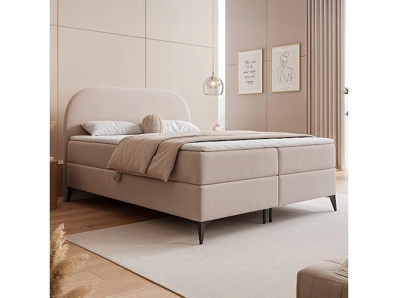 Lit continental rembourré sur pieds avec surmatelas, crème- 180x200 - NOELIA