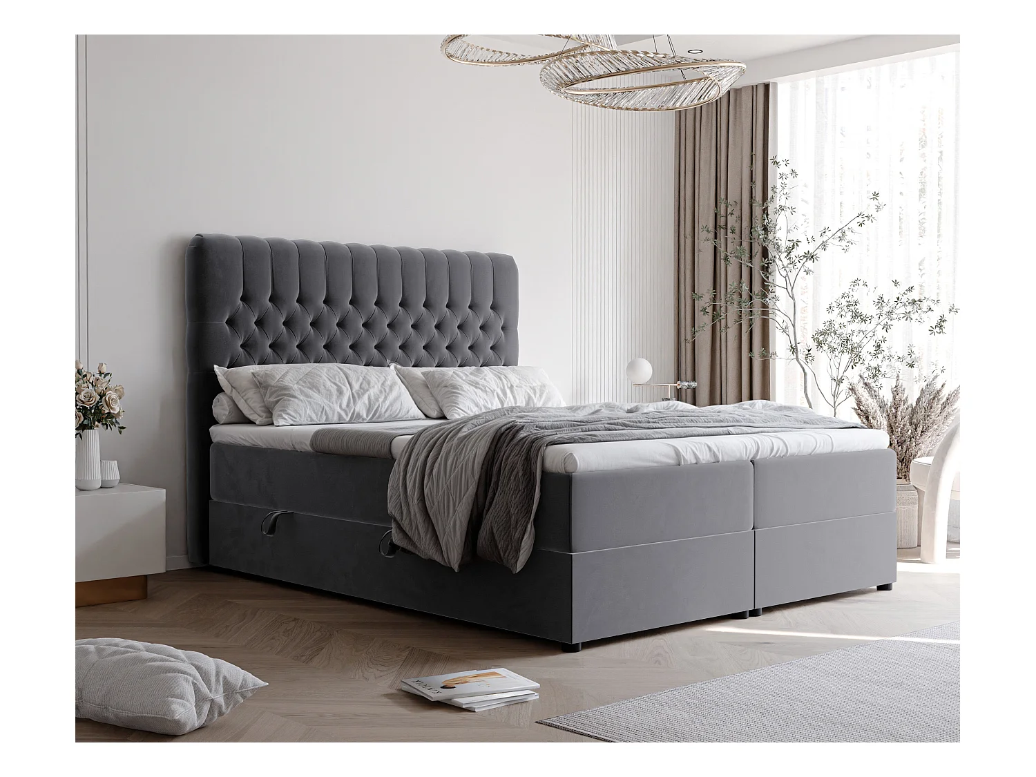 Lit continental rembourré avec matelas, gris anthracite - 200x200