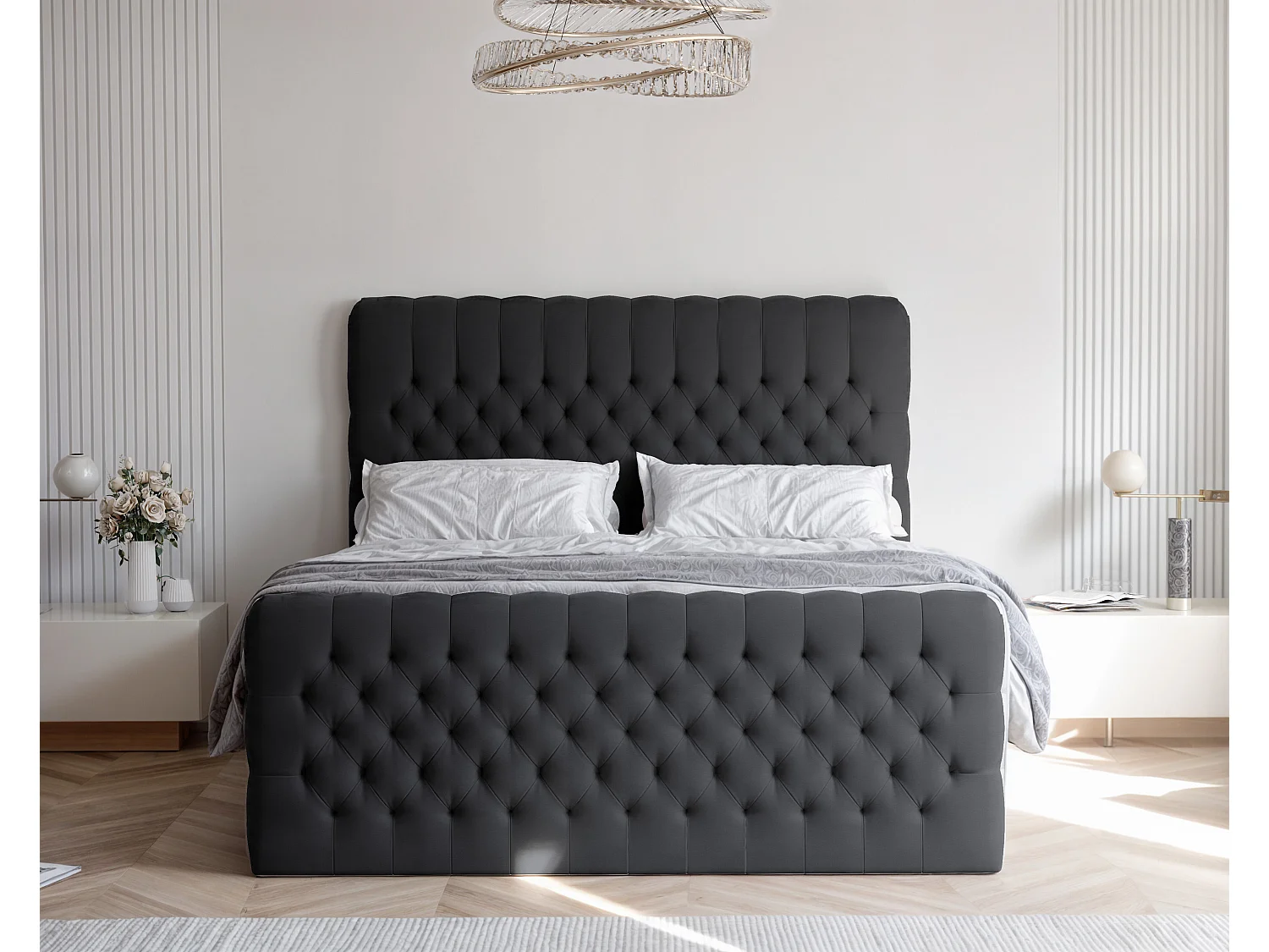 Lit continental rembourré avec matelas, noir - 140x200