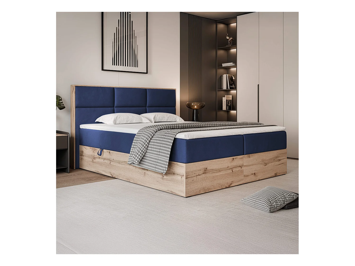 Lit continental rembourré avec surmatelas, bleu - 140x200 - LAVIO