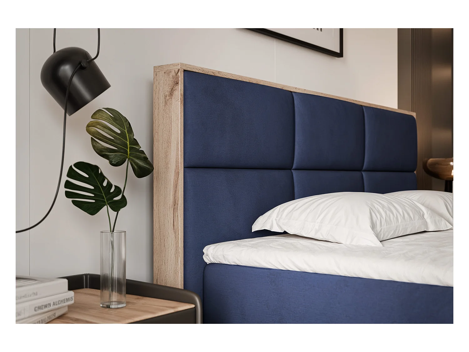 Lit continental rembourré avec surmatelas, bleu - 140x200 - LAVIO