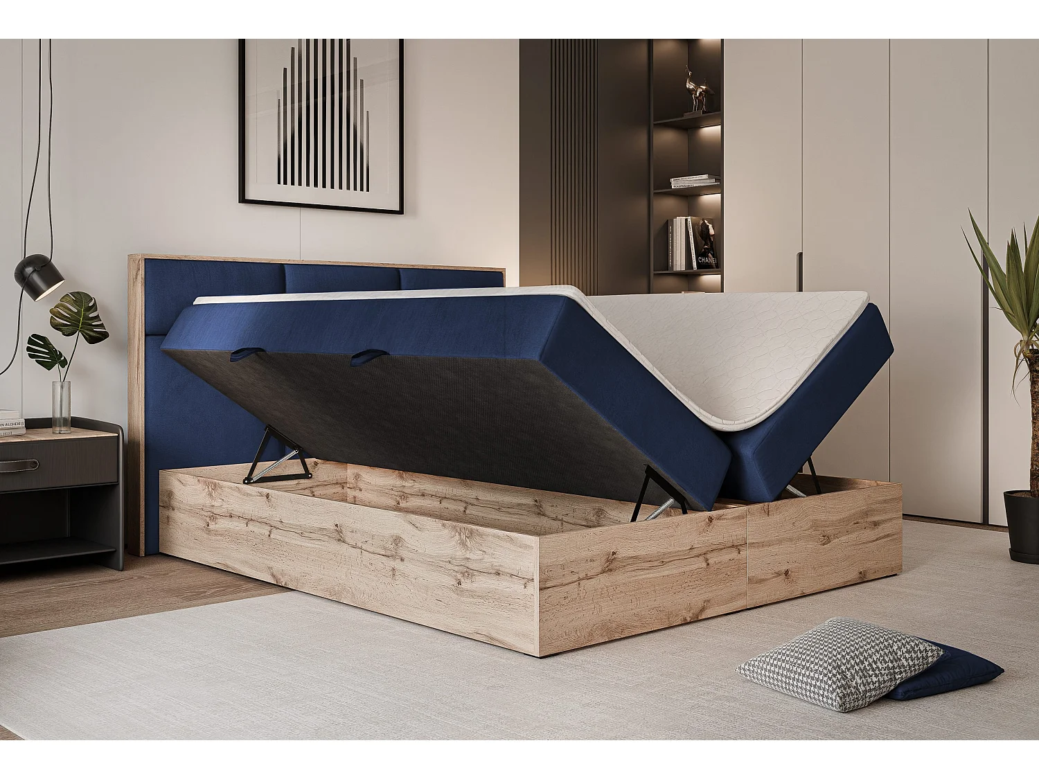 Lit continental rembourré avec surmatelas, bleu - 140x200 - LAVIO