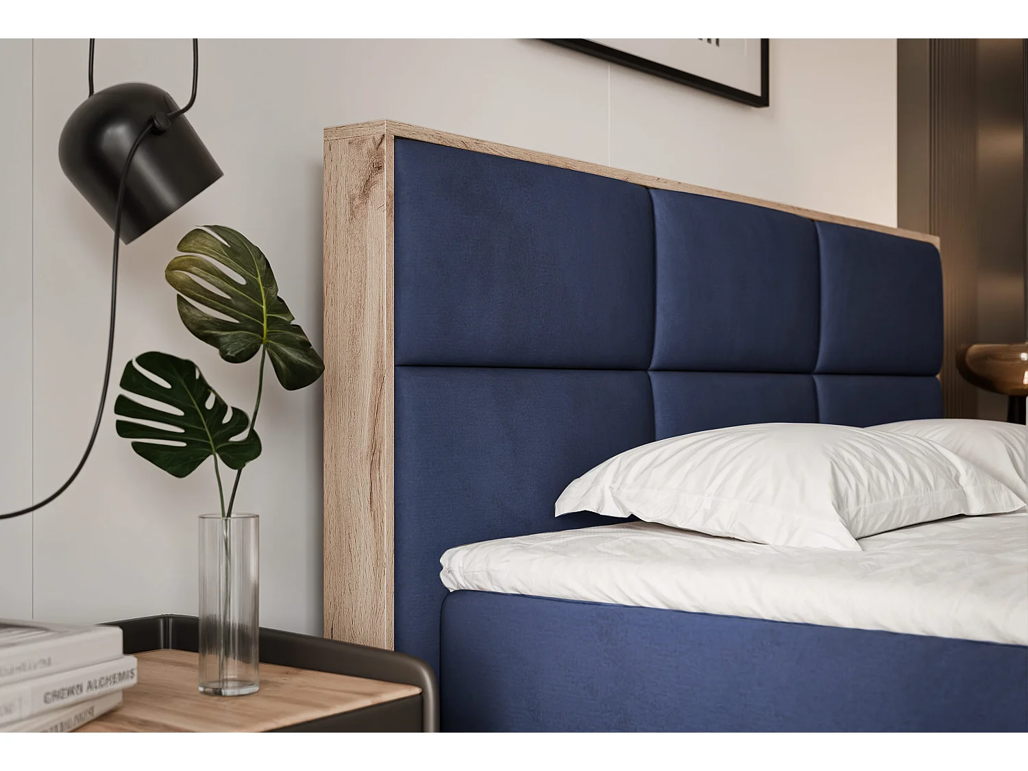 Lit continental rembourré avec surmatelas, bleu - 140x200 - LAVIO