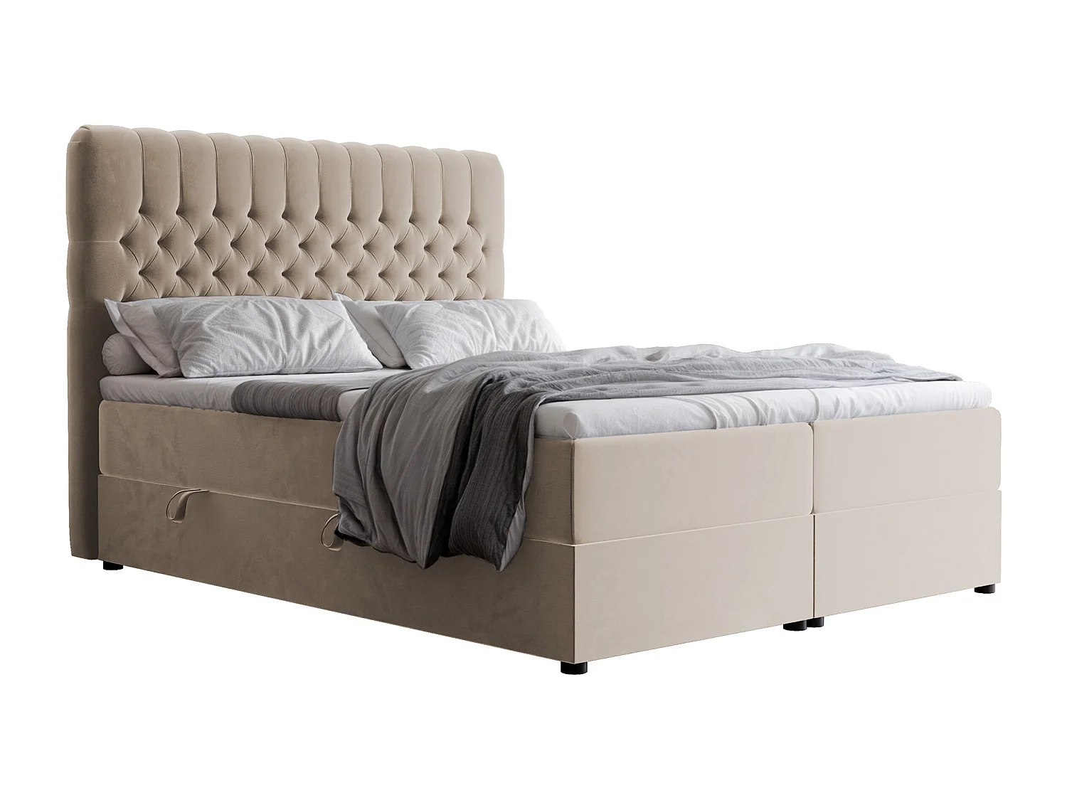 Lit continental rembourré avec matelas, crème - 200x200