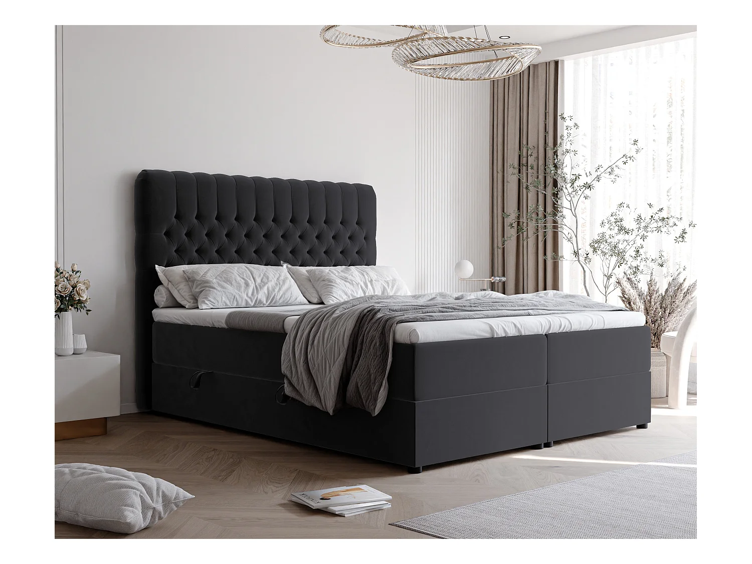 Lit continental rembourré avec matelas, noir - 120x200