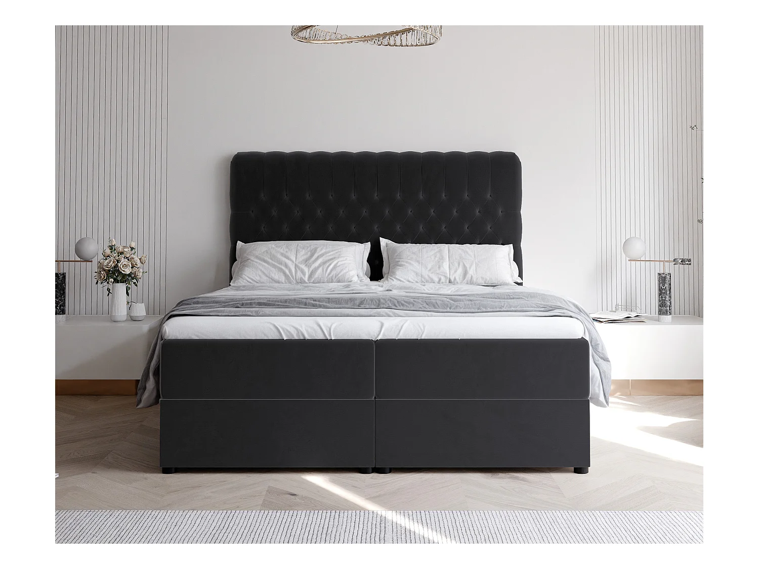 Lit continental rembourré avec matelas, noir - 120x200