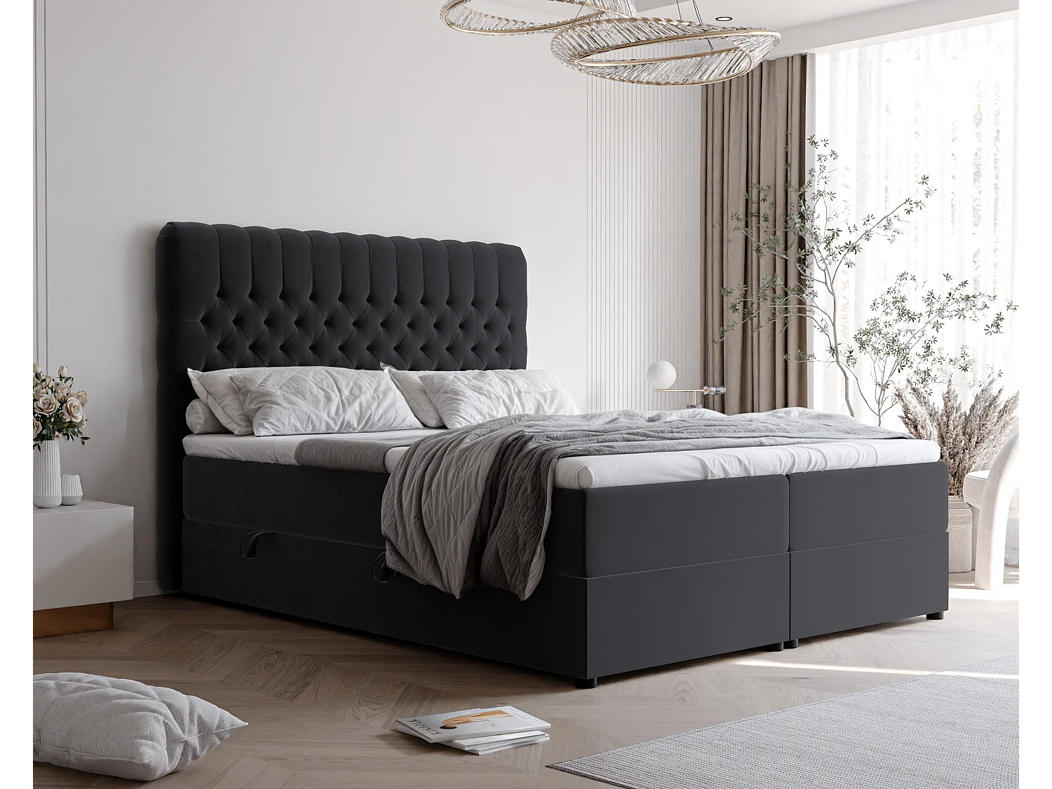 Lit continental rembourré avec matelas, noir - 120x200