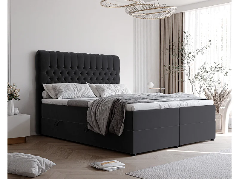 Lit continental rembourré avec matelas, noir - 120x200