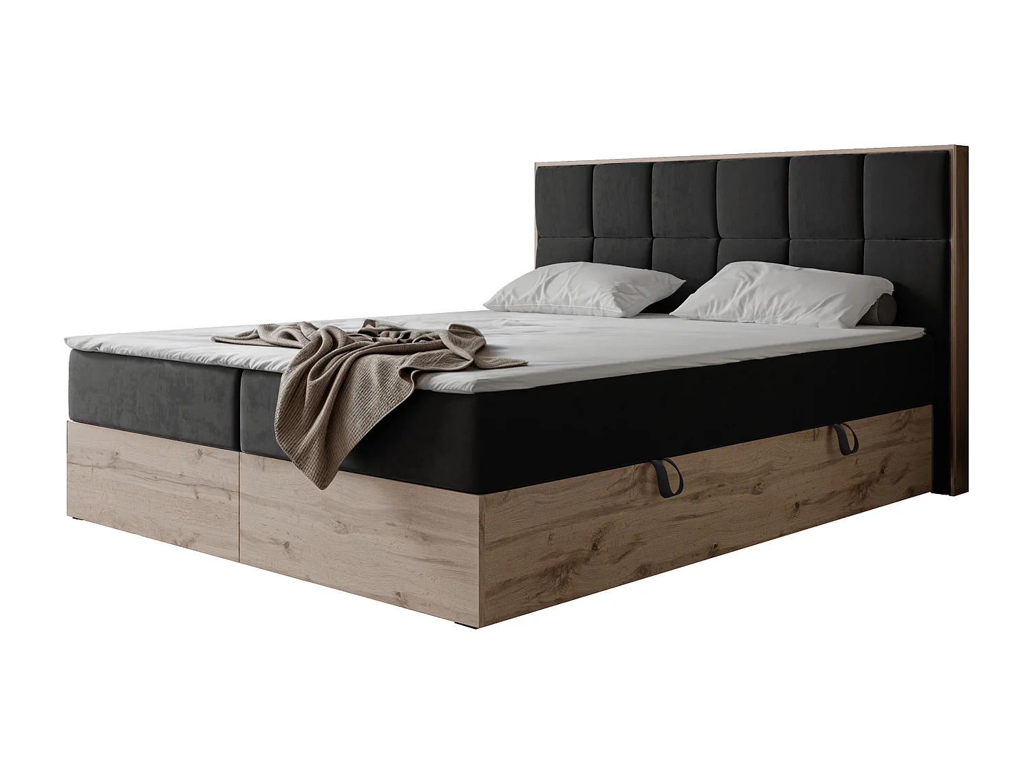 Lit continental rembourré avec surmatelas, noir - 140x200 - LAVIO II