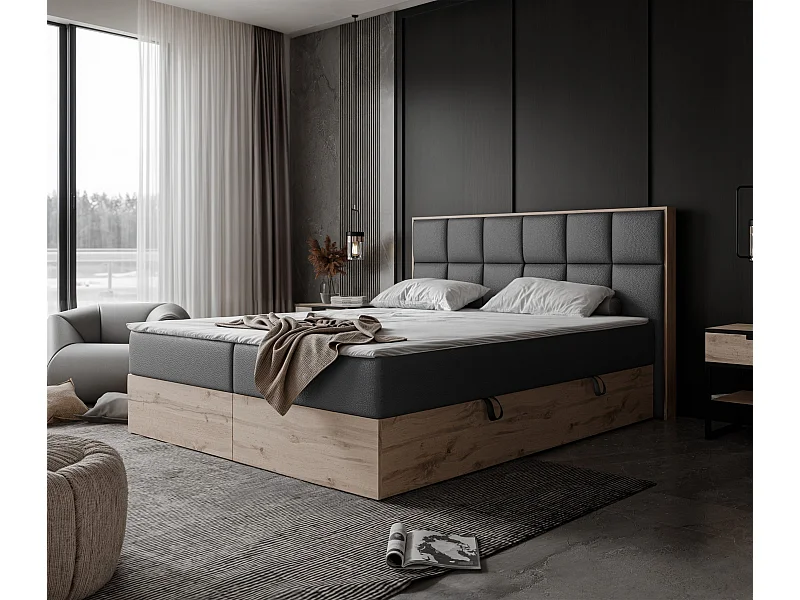 Lit continental rembourré avec surmatelas, noir  - 180x200 - LAVIO II