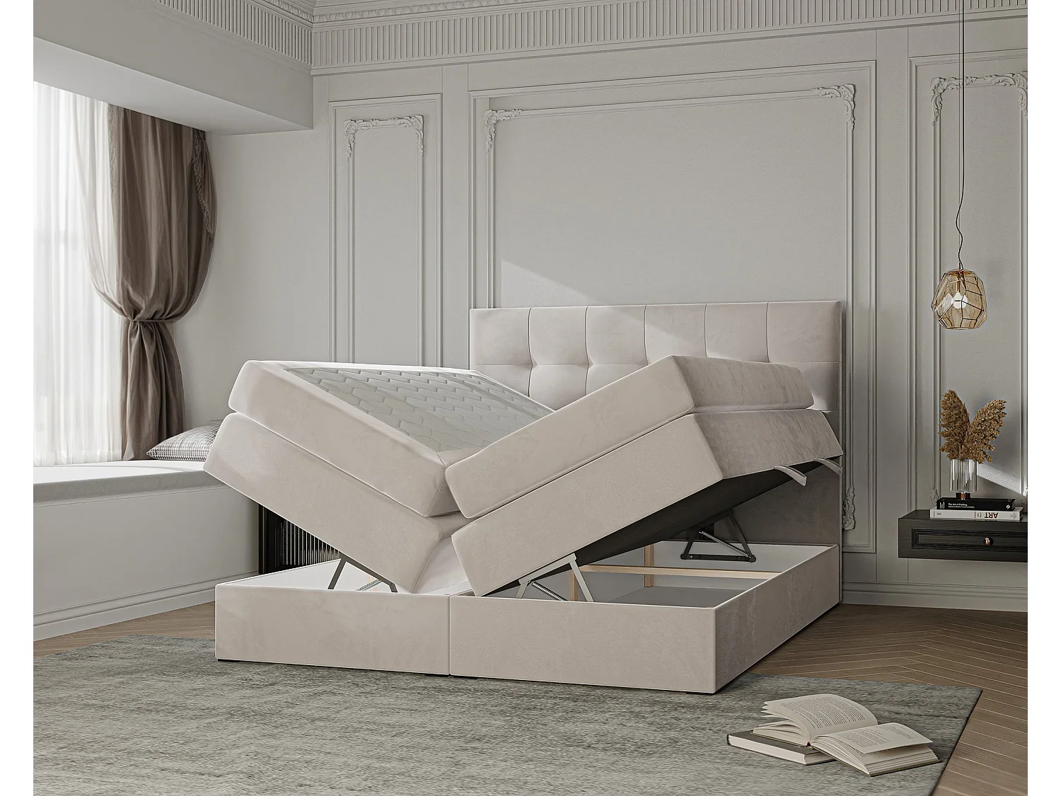 Lit continental rembourré avec surmatelas, beige - 180x200 - AZARIO